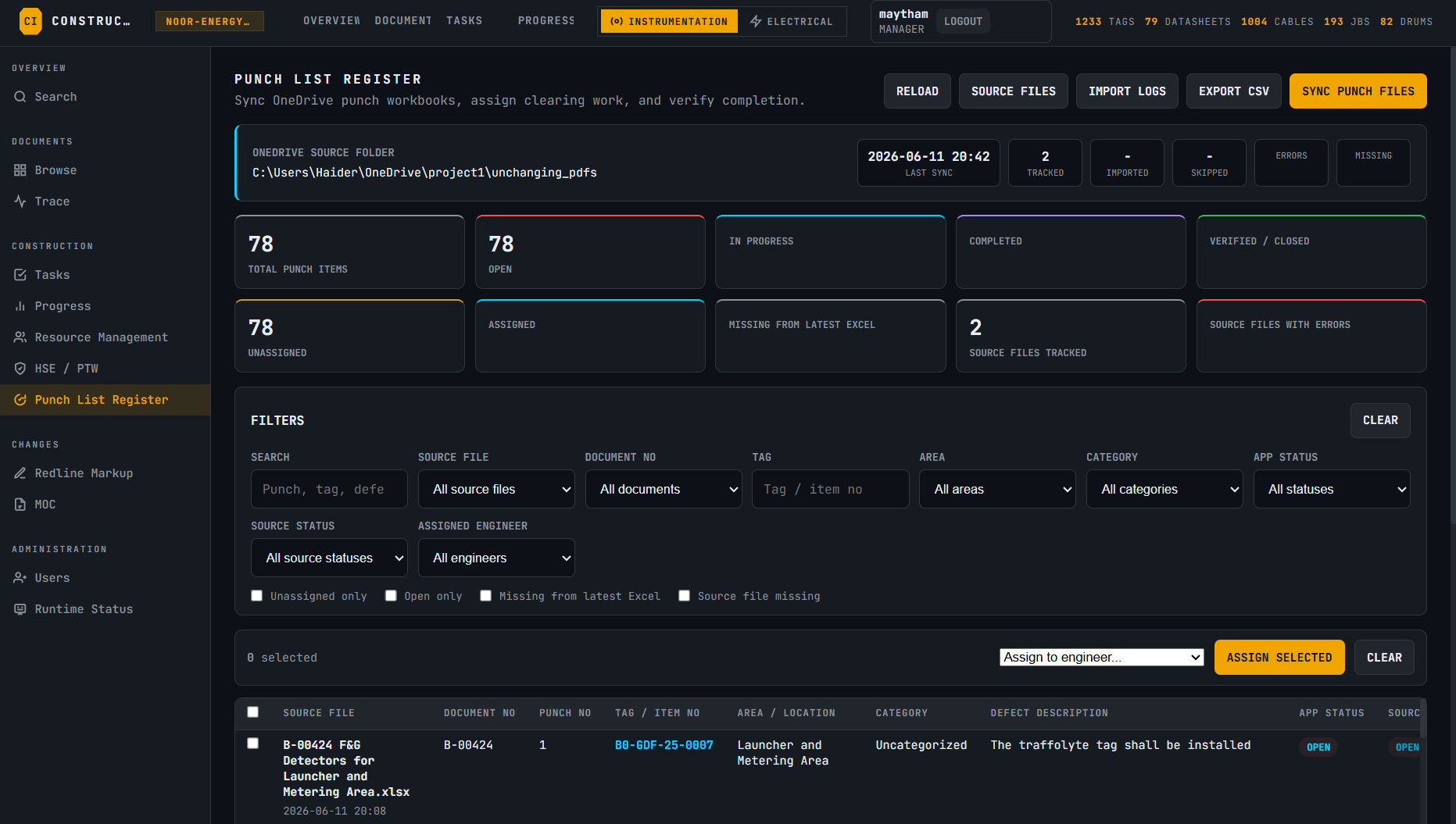 ConstructIQ resource management interface